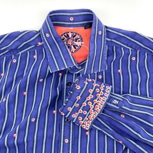 Robert Graham Mens 2XL Blue Striped Floral Button Down Shirt Made in India